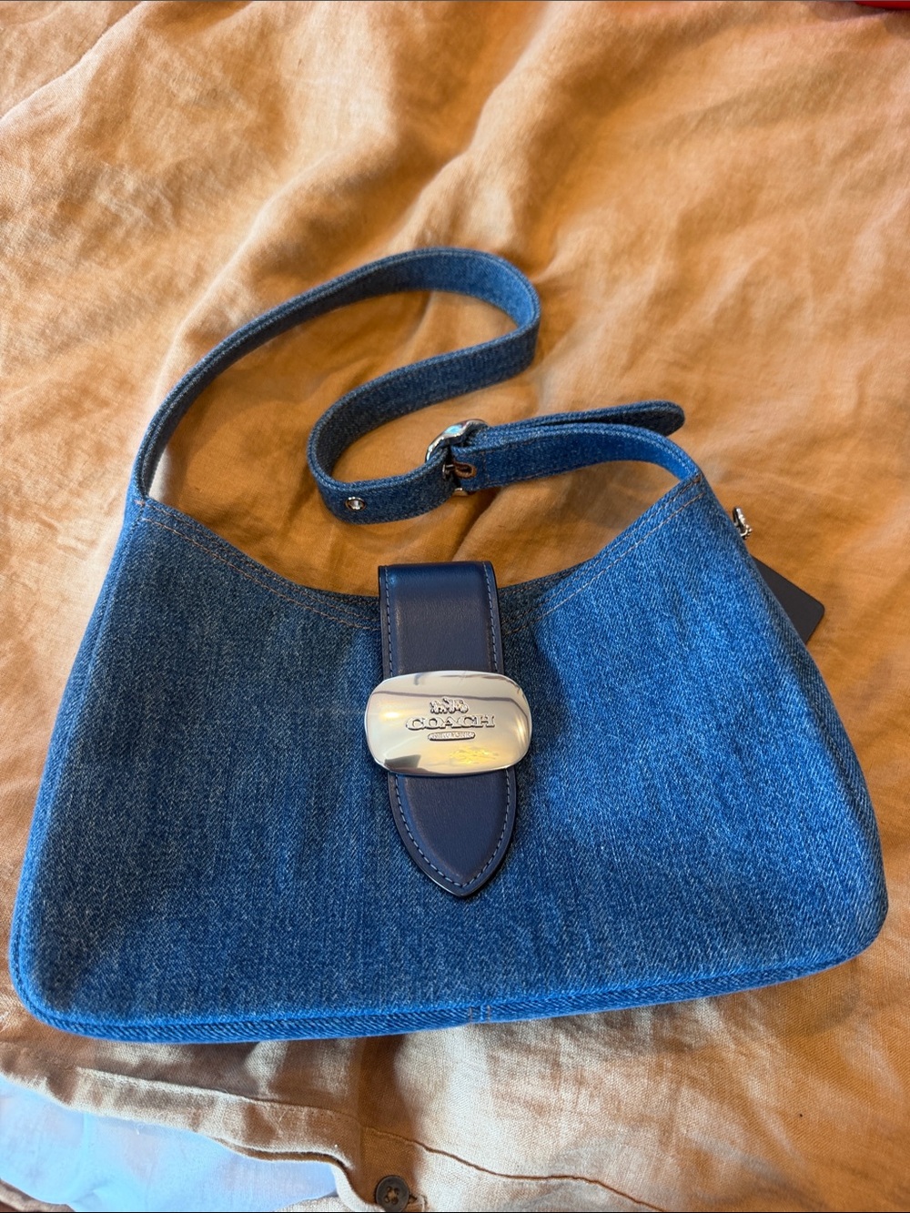 Coach Blue Denim Shoulder Bag with Silver-Tone Hardware